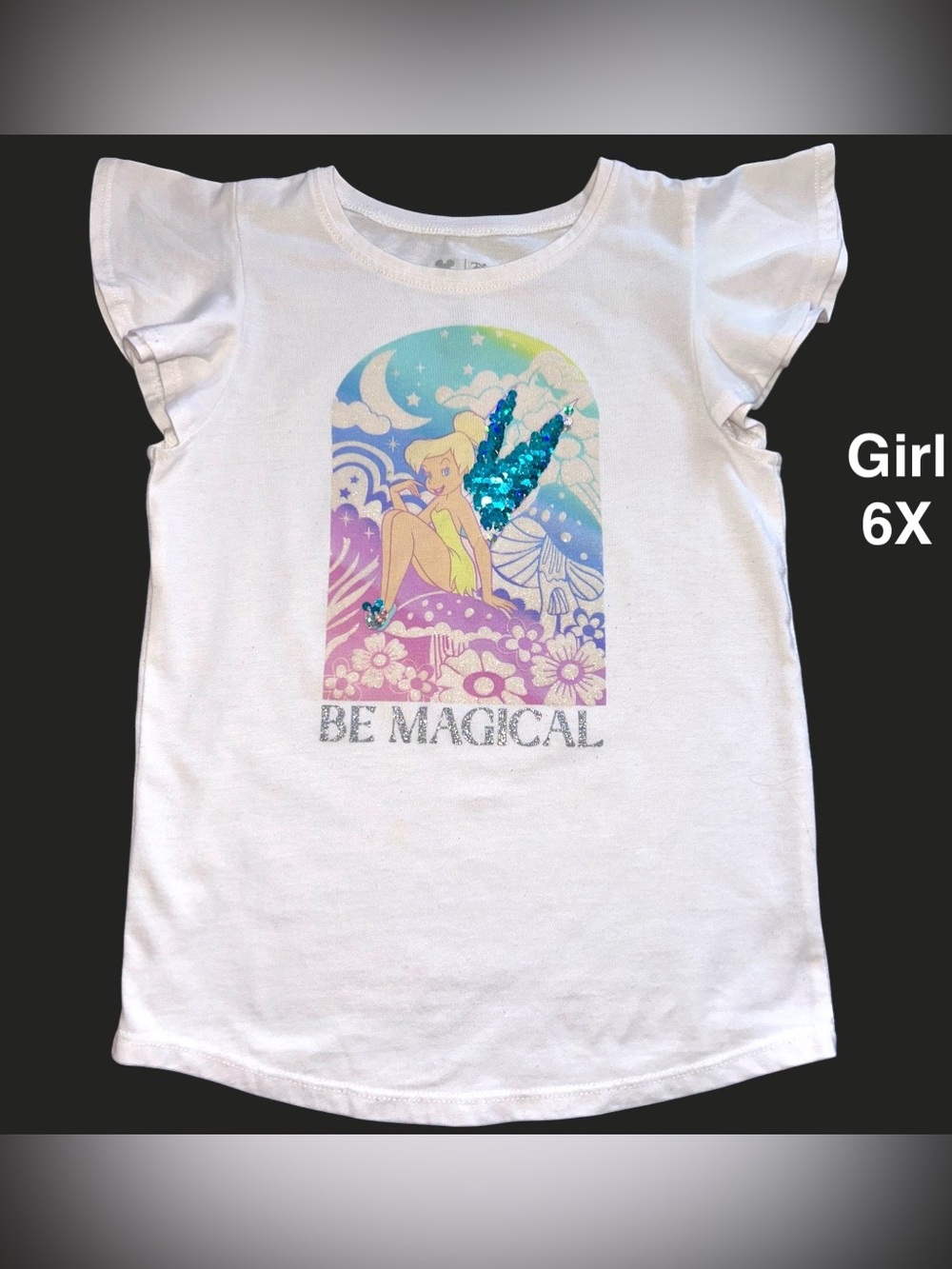 Disney Limited Edition Collection Tinker Bell Shirt size 6X. Flip sequin